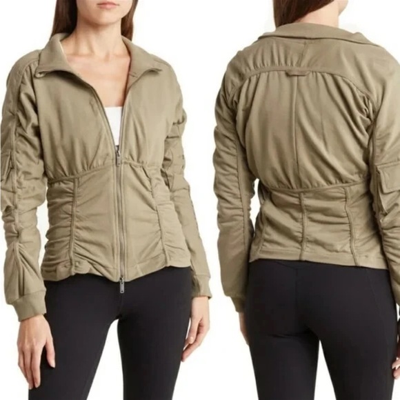Free People movement Foundation Ruched Seam zip Jacket Desert Taupe beige S - Picture 1 of 6